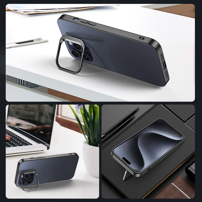 For Iphone 15 Aluminum Alloy Lens Holder Frosted Skin-Feel Phone Case