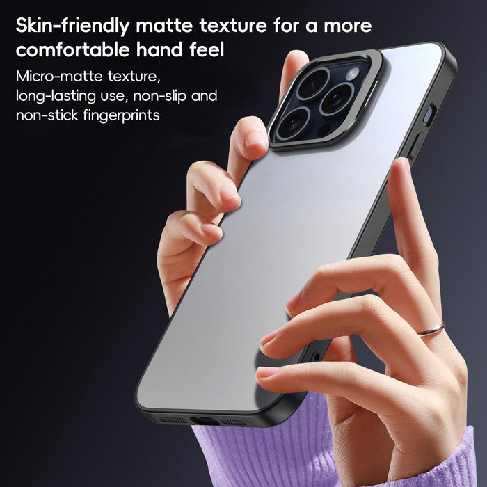 For Iphone 15 Aluminum Alloy Lens Holder Frosted Skin-Feel Phone Case