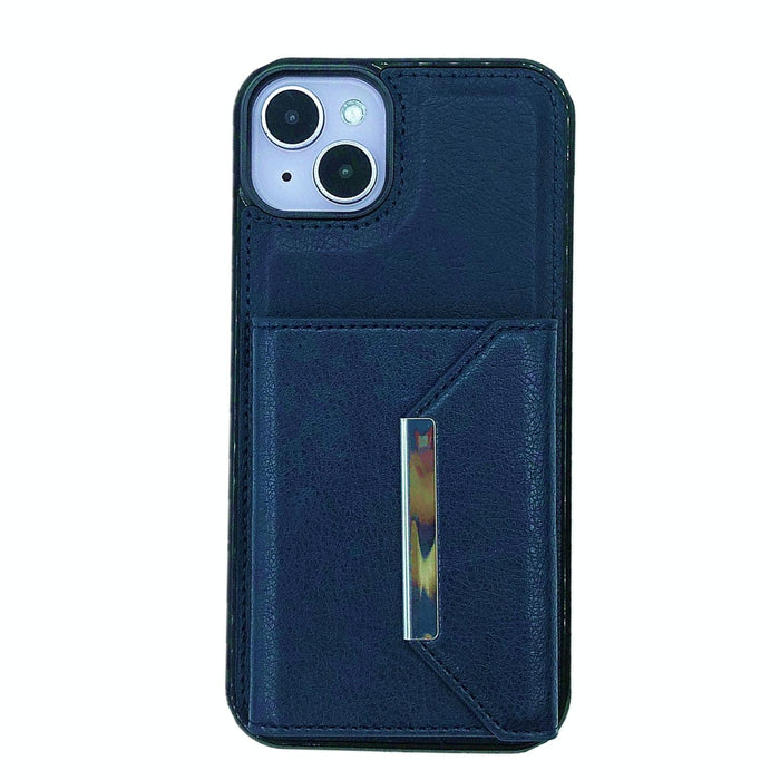 For Iphone 15 Solid Colour Metal Buckle Card Slots Bag Phone Case