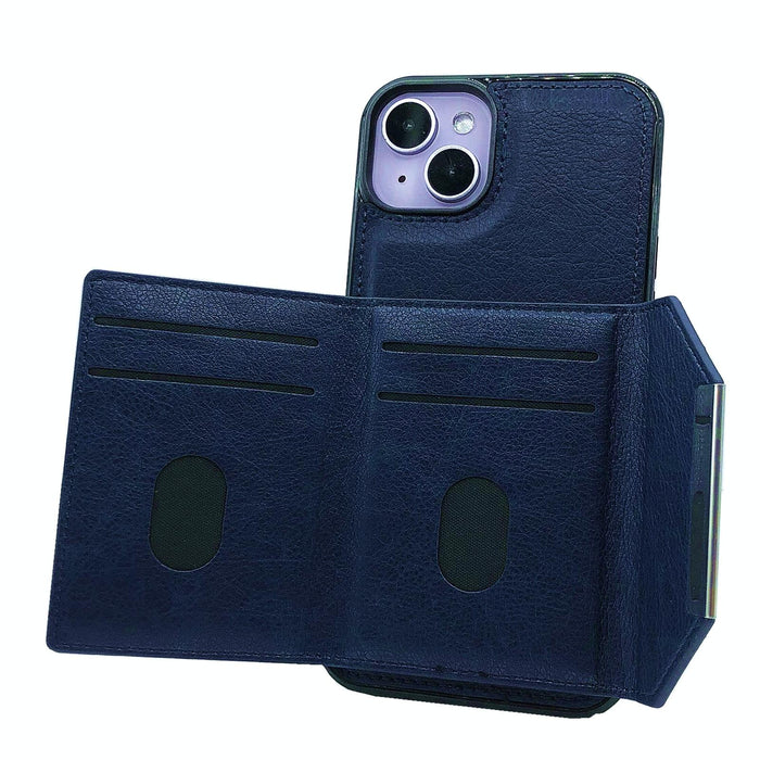 For Iphone 15 Solid Colour Metal Buckle Card Slots Bag Phone Case