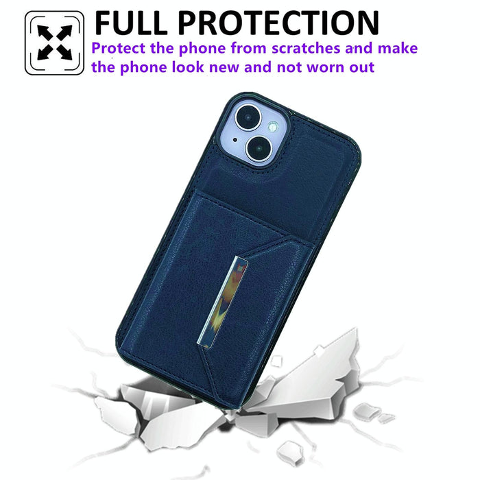 For Iphone 15 Solid Colour Metal Buckle Card Slots Bag Phone Case