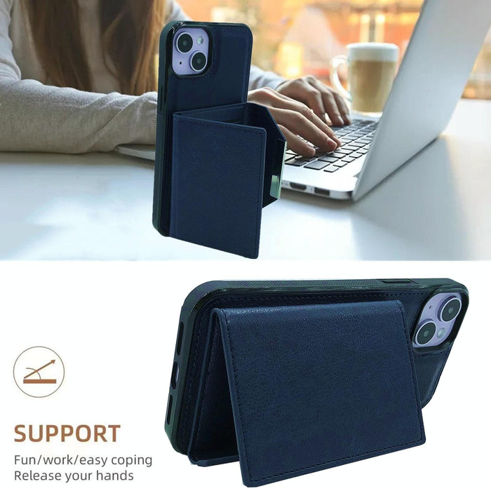 For Iphone 15 Solid Colour Metal Buckle Card Slots Bag Phone Case