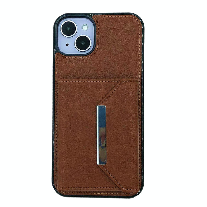 For Iphone 15 Solid Colour Metal Buckle Card Slots Bag Phone Case