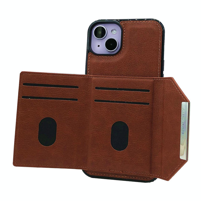 For Iphone 15 Solid Colour Metal Buckle Card Slots Bag Phone Case