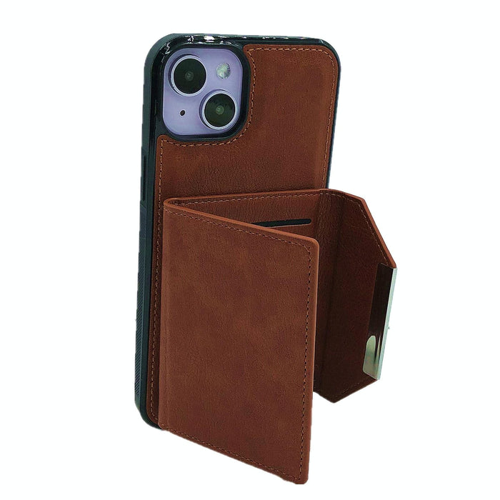 For Iphone 15 Solid Colour Metal Buckle Card Slots Bag Phone Case