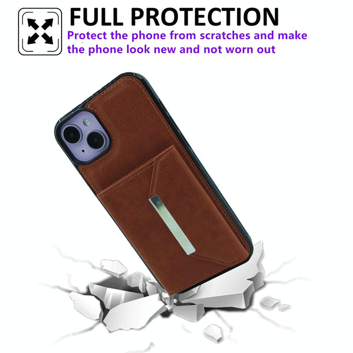 For Iphone 15 Solid Colour Metal Buckle Card Slots Bag Phone Case