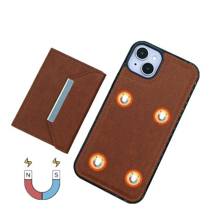 For Iphone 15 Solid Colour Metal Buckle Card Slots Bag Phone Case