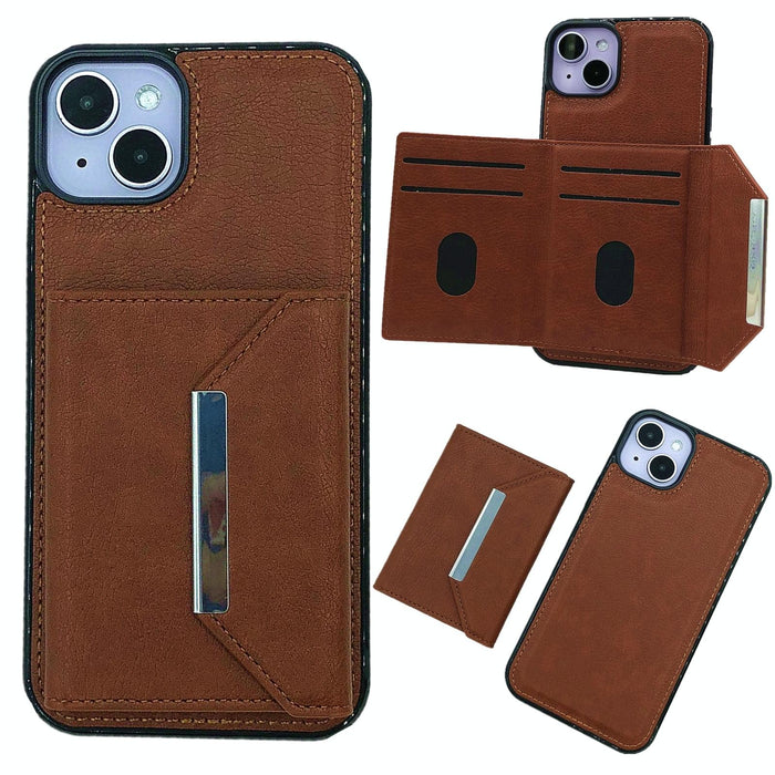 For Iphone 15 Solid Colour Metal Buckle Card Slots Bag Phone Case