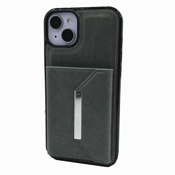 For Iphone 15 Solid Colour Metal Buckle Card Slots Bag Phone Case