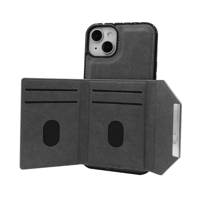 For Iphone 15 Solid Colour Metal Buckle Card Slots Bag Phone Case