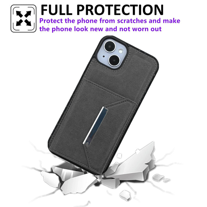 For Iphone 15 Solid Colour Metal Buckle Card Slots Bag Phone Case