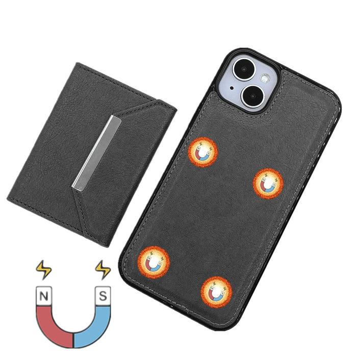 For Iphone 15 Solid Colour Metal Buckle Card Slots Bag Phone Case