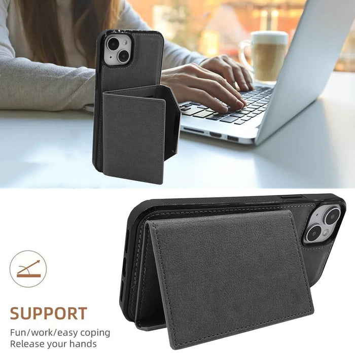 For Iphone 15 Solid Colour Metal Buckle Card Slots Bag Phone Case