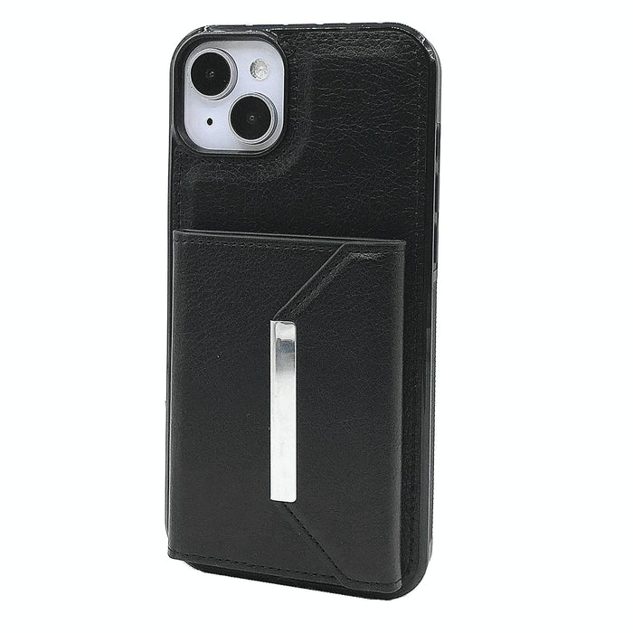 For Iphone 15 Solid Colour Metal Buckle Card Slots Bag Phone Case