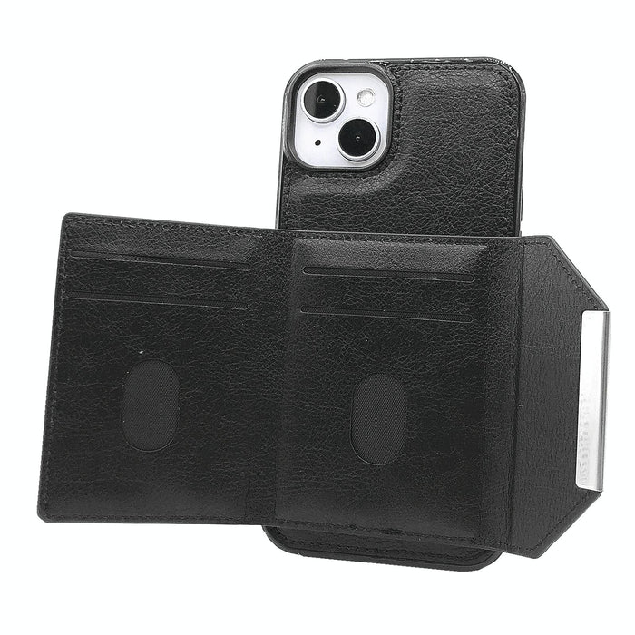 For Iphone 15 Solid Colour Metal Buckle Card Slots Bag Phone Case