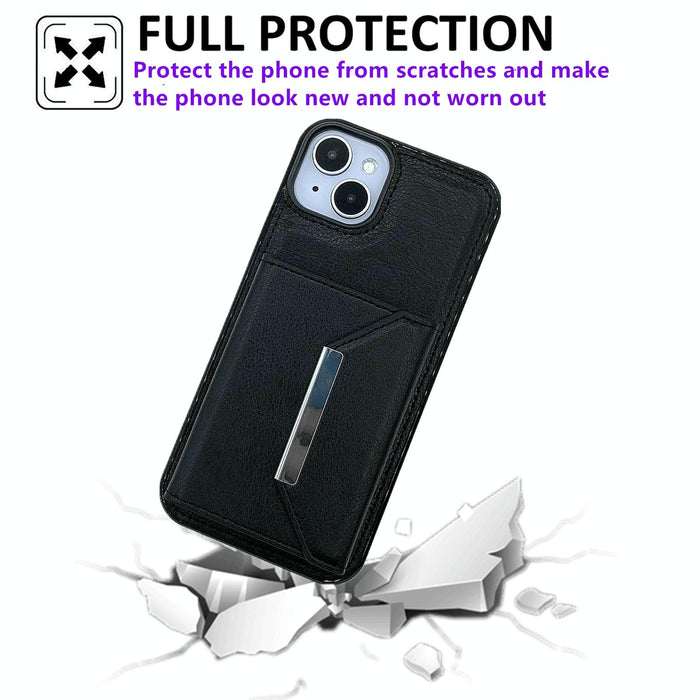 For Iphone 15 Solid Colour Metal Buckle Card Slots Bag Phone Case