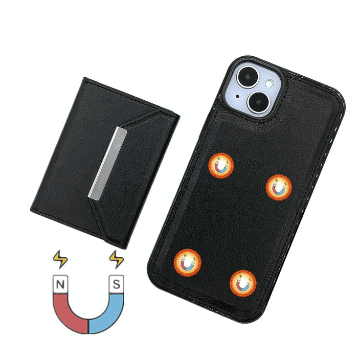 For Iphone 15 Solid Colour Metal Buckle Card Slots Bag Phone Case