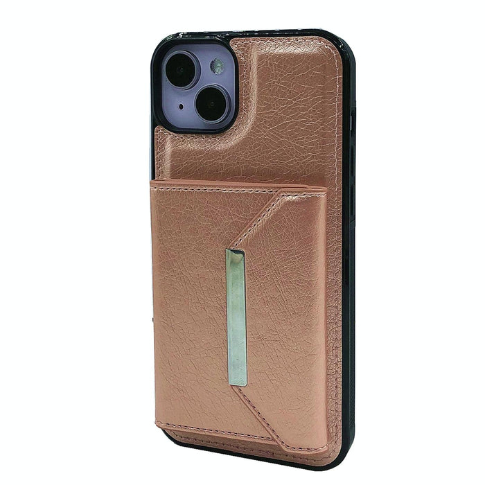 For Iphone 15 Solid Colour Metal Buckle Card Slots Bag Phone Case