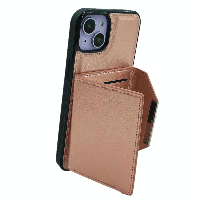 For Iphone 15 Solid Colour Metal Buckle Card Slots Bag Phone Case
