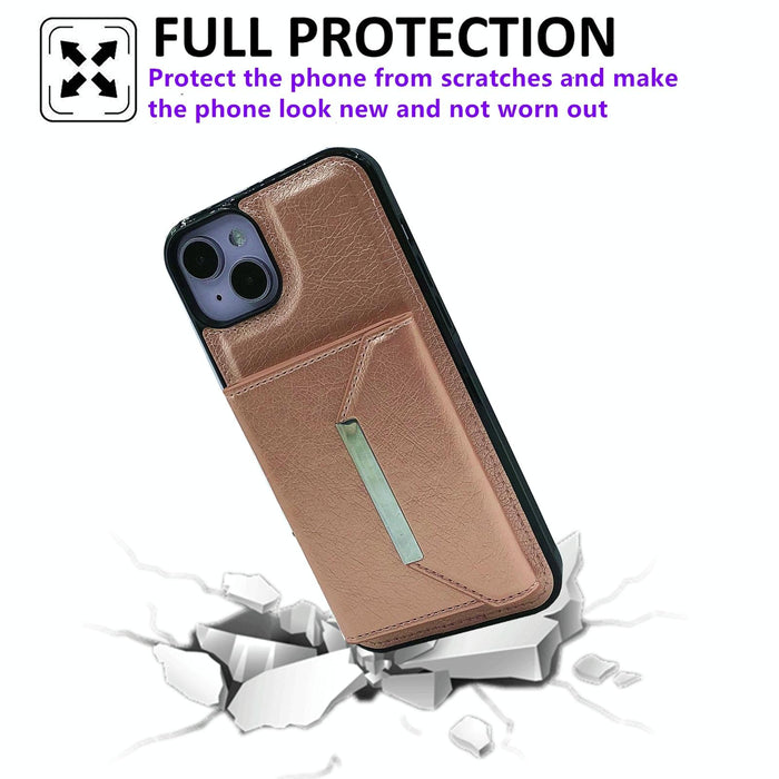 For Iphone 15 Solid Colour Metal Buckle Card Slots Bag Phone Case