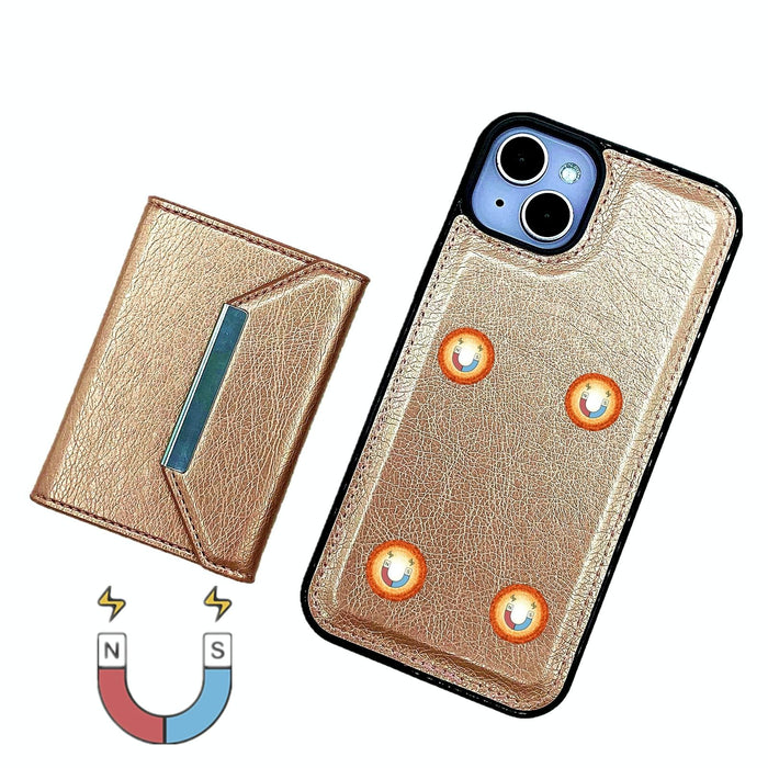 For Iphone 15 Solid Colour Metal Buckle Card Slots Bag Phone Case