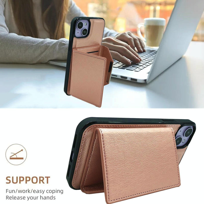 For Iphone 15 Solid Colour Metal Buckle Card Slots Bag Phone Case