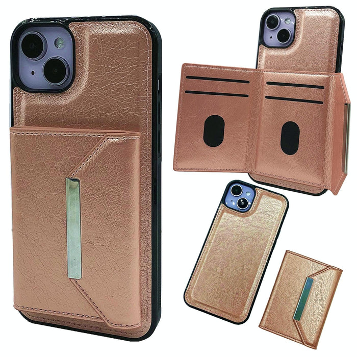For Iphone 15 Solid Colour Metal Buckle Card Slots Bag Phone Case