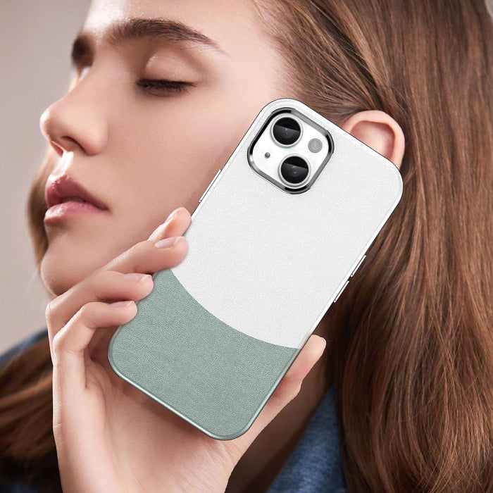 For Iphone 15 Leather Texture Magsafe Magnetic Tpu & Pc Phone Case