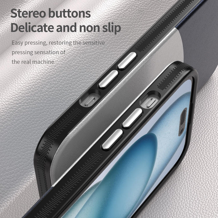 For Iphone 15 Leather Texture Magsafe Magnetic Tpu & Pc Phone Case