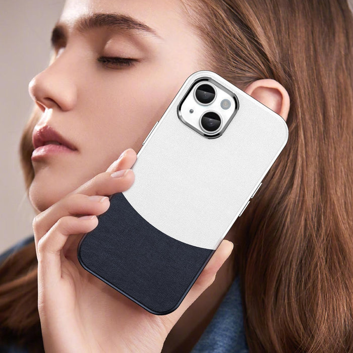 For Iphone 15 Leather Texture Magsafe Magnetic Tpu & Pc Phone Case