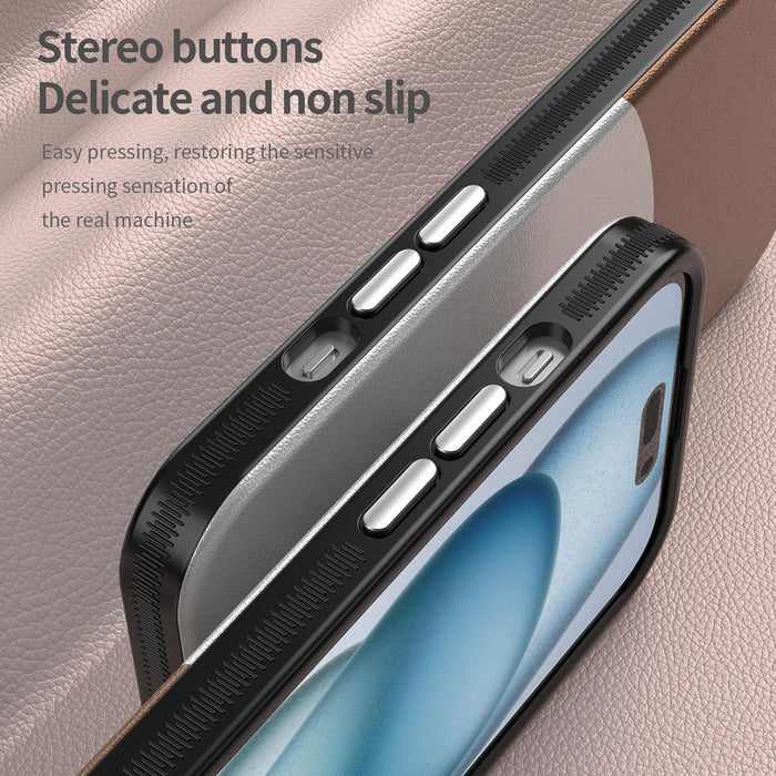 For Iphone 15 Leather Texture Magsafe Magnetic Tpu & Pc Phone Case