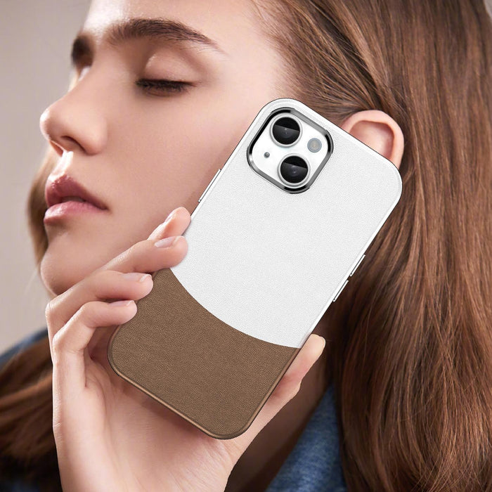 For Iphone 15 Leather Texture Magsafe Magnetic Tpu & Pc Phone Case