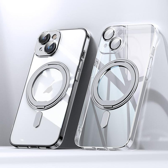 For Iphone 15 Plating Pc 360 Degree Ring Holder Magsafe Phone Case