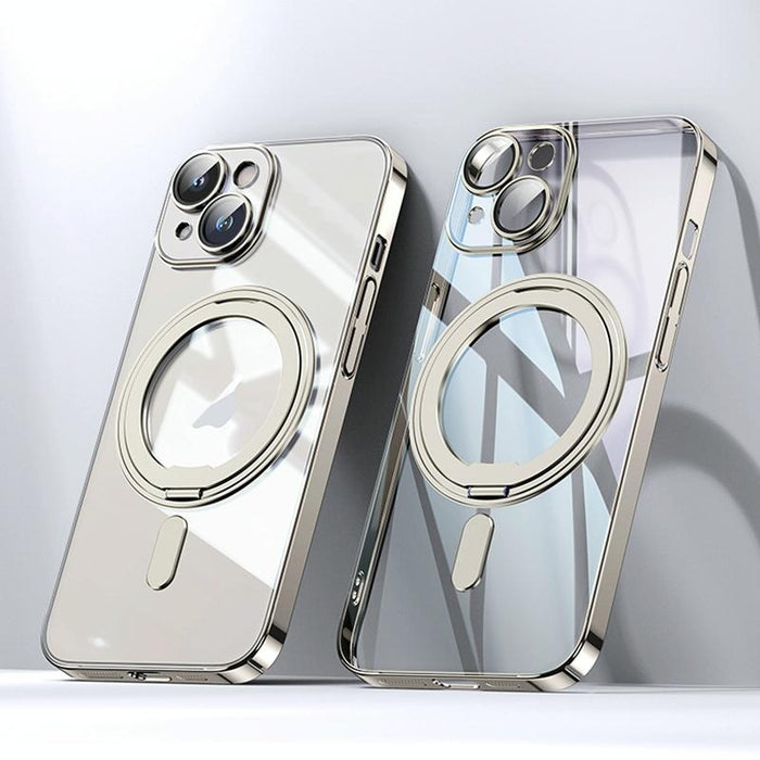 For Iphone 15 Plating Pc 360 Degree Ring Holder Magsafe Phone Case