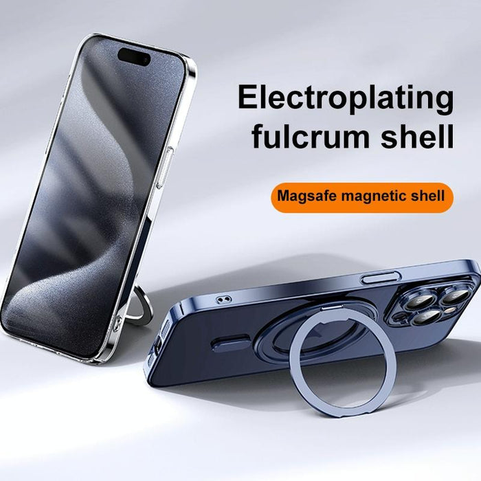 For Iphone 15 Plating Pc 360 Degree Ring Holder Magsafe Phone Case