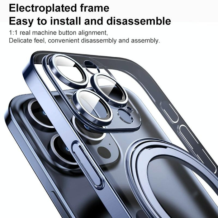 For Iphone 15 Plating Pc 360 Degree Ring Holder Magsafe Phone Case