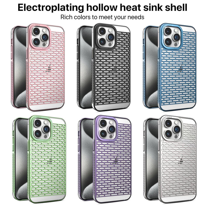 For Iphone 15 Hollow Matte Electroplated Pc Heat Dissipation Phone Case