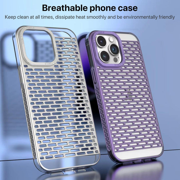 For Iphone 15 Hollow Matte Electroplated Pc Heat Dissipation Phone Case