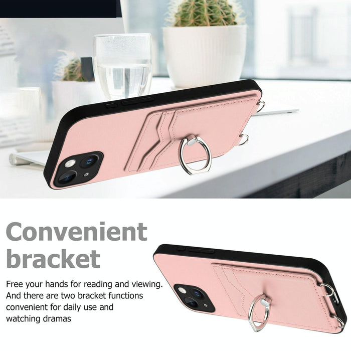 For Iphone 15 Crossbody Rope Ring Card Holder Phone Case