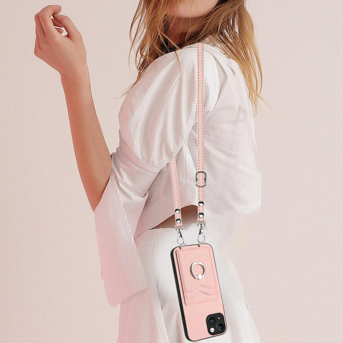For Iphone 15 Crossbody Rope Ring Card Holder Phone Case