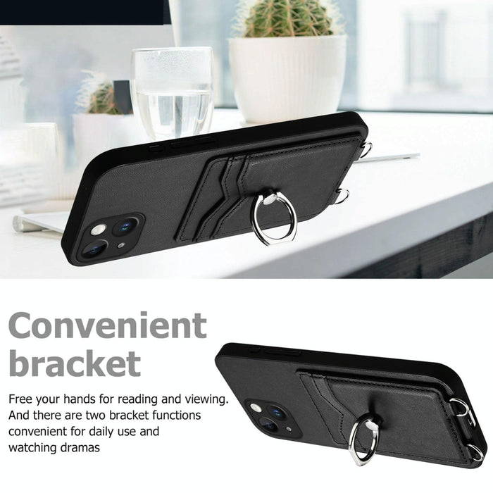 For Iphone 15 Crossbody Rope Ring Card Holder Phone Case