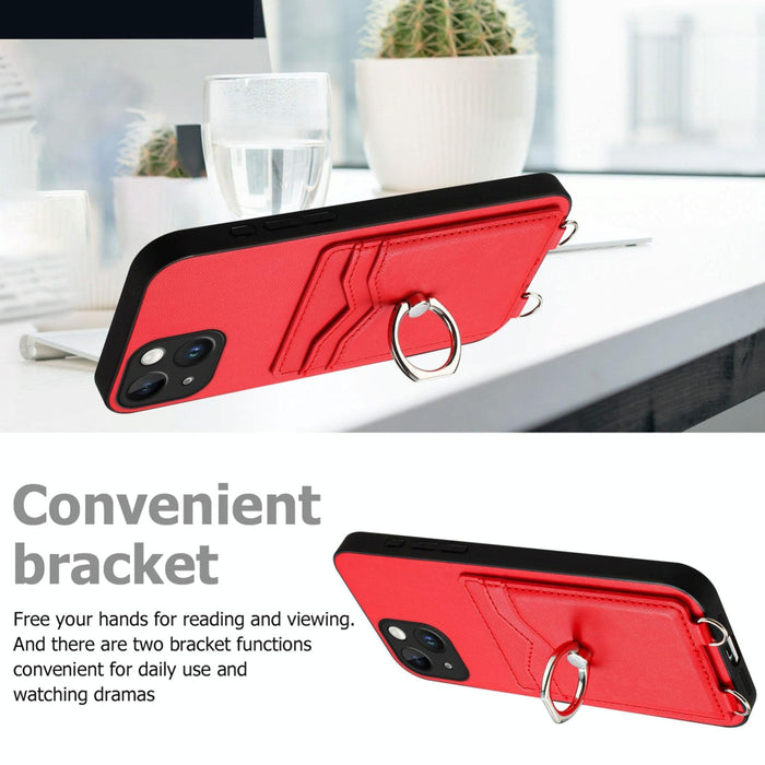 For Iphone 15 Crossbody Rope Ring Card Holder Phone Case