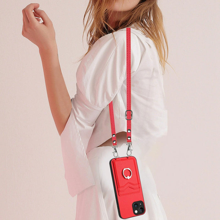 For Iphone 15 Crossbody Rope Ring Card Holder Phone Case