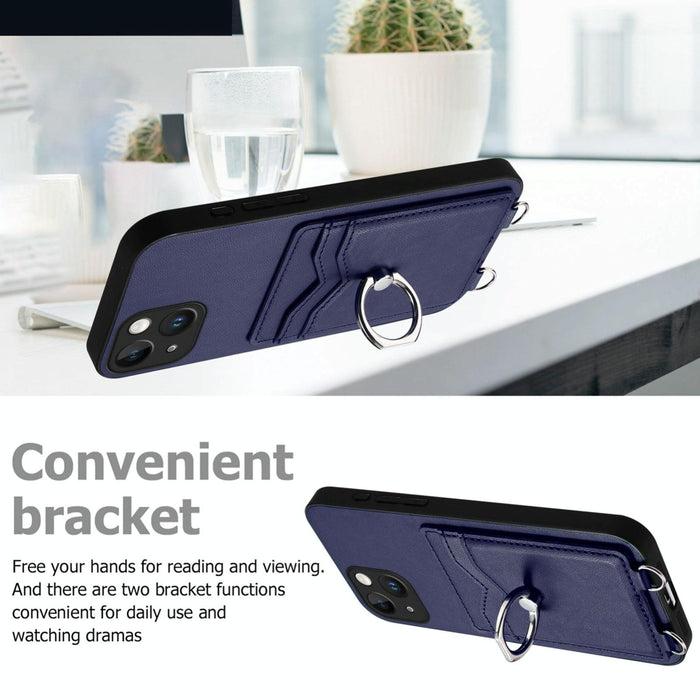 For Iphone 15 Crossbody Rope Ring Card Holder Phone Case