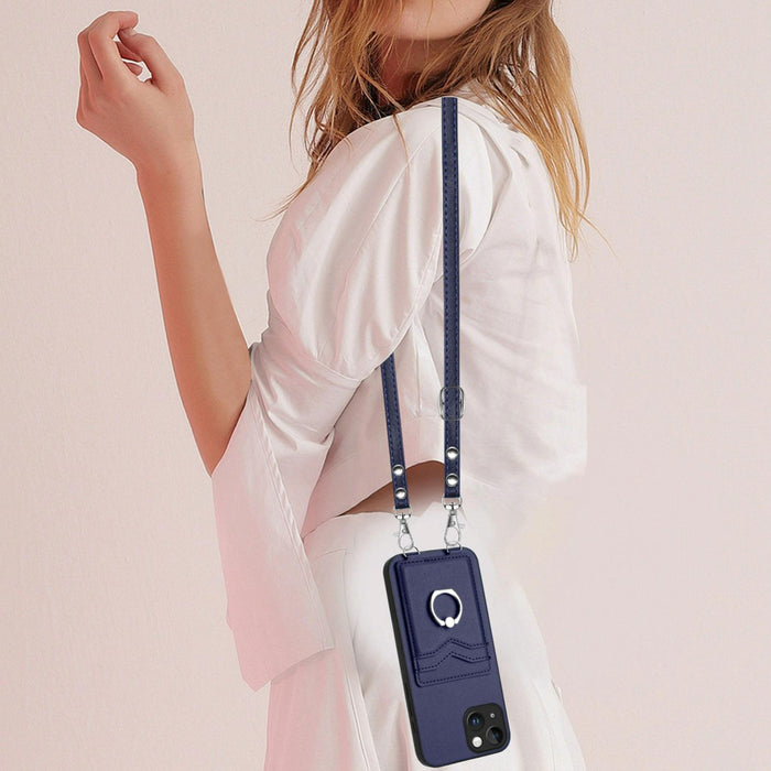 For Iphone 15 Crossbody Rope Ring Card Holder Phone Case