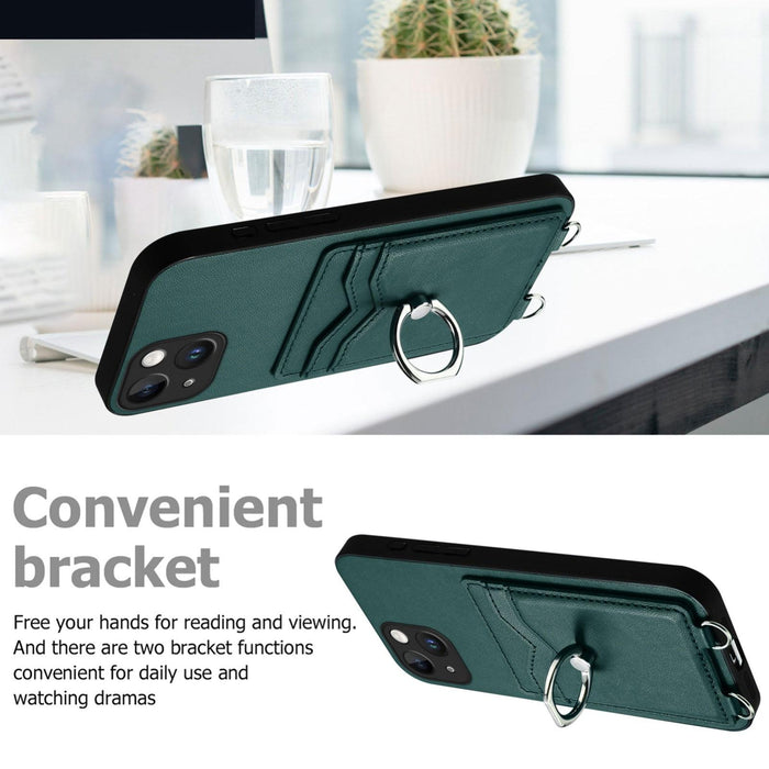 For Iphone 15 Crossbody Rope Ring Card Holder Phone Case