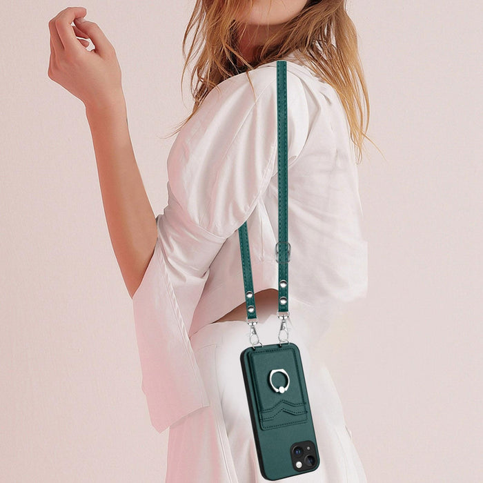 For Iphone 15 Crossbody Rope Ring Card Holder Phone Case