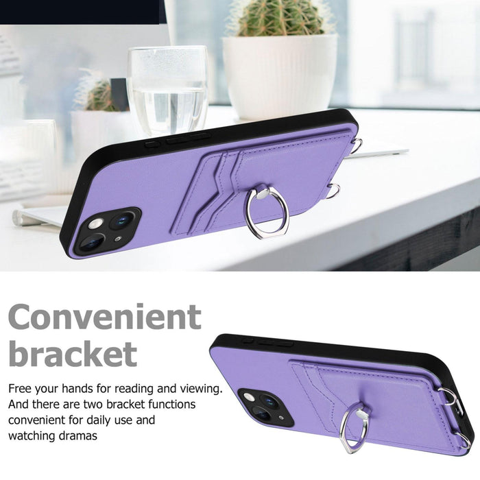 For Iphone 15 Crossbody Rope Ring Card Holder Phone Case