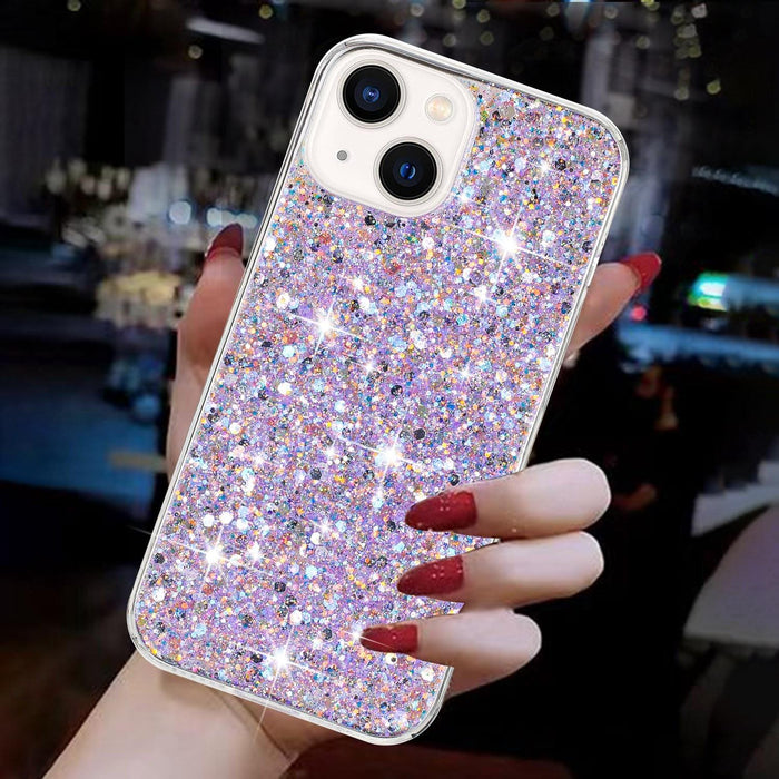 For Iphone 15 Transparent Frame Glitter Powder Tpu Phone Case