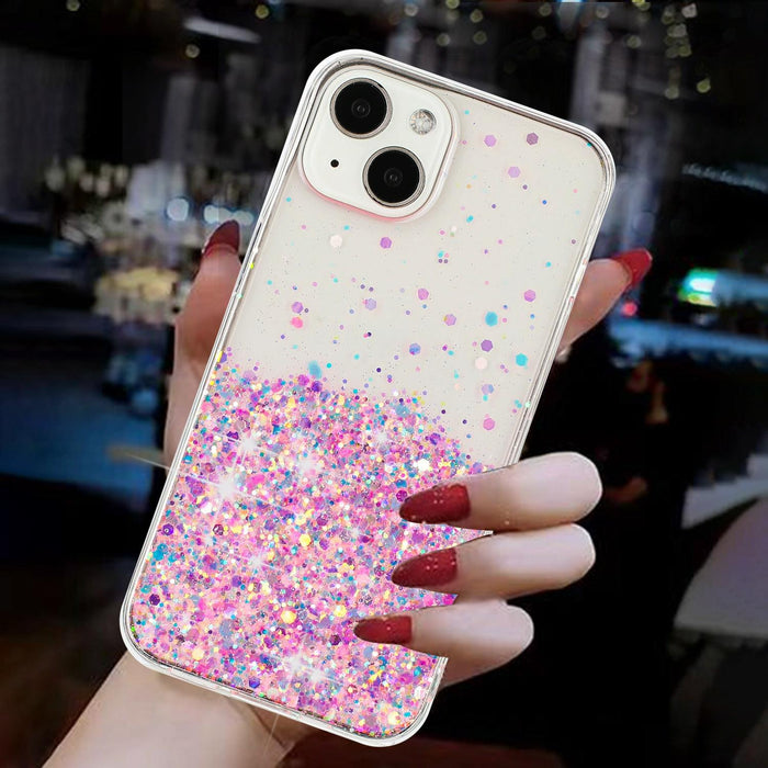 For Iphone 15 Transparent Frame Noctilucent Glitter Powder Tpu Phone Case